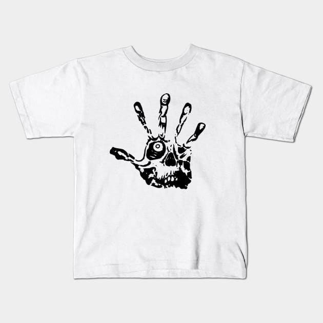 skull hand with one eye Kids T-Shirt by Supergraphic